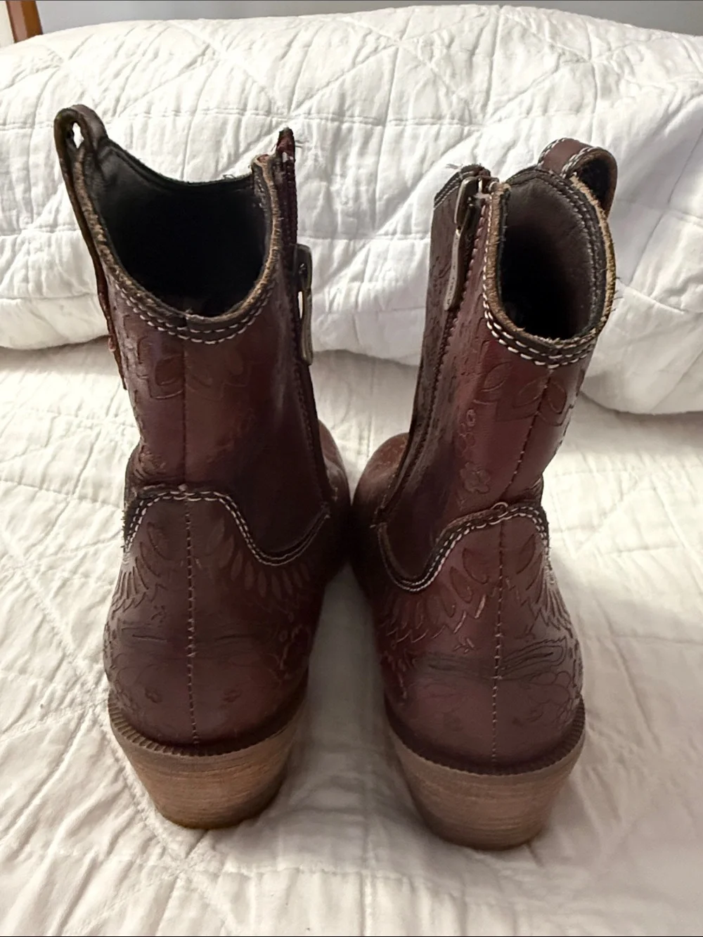Women’s L’Artiste Galop Embossed Ankle Booties in Burgundy - Size 38 (7 1/2)
